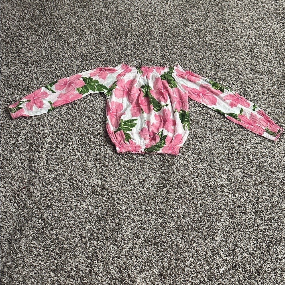 Pink Floral Off Shoulder Blouse Size Small - Picture 3 of 4